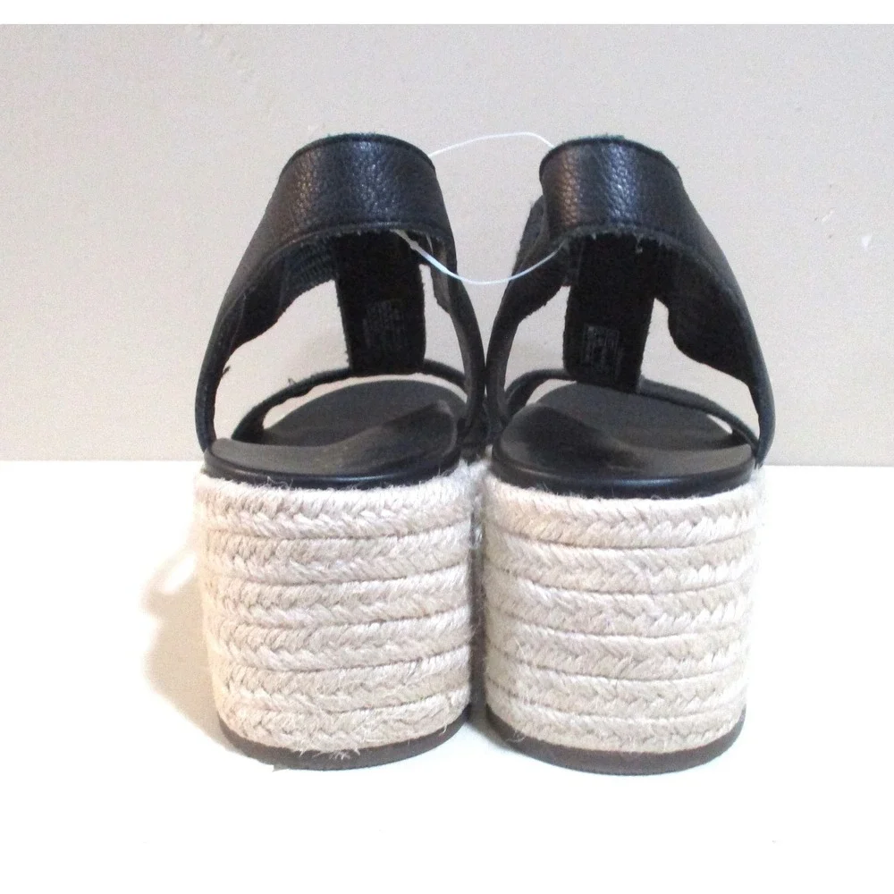 Vionic Calera Black Espadrille Wedge Sandals Womens 10 T-Strap Platform Orthotic